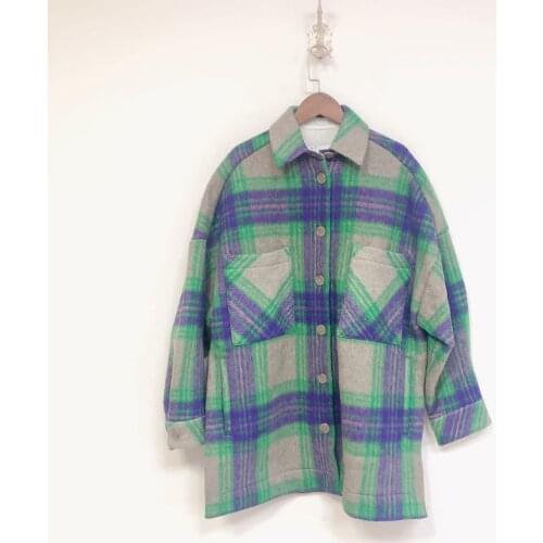 Shoulder Side Slit Wool Blend All-Match Jacket Women Jackets 2021 Autumn and Winter New Fashion Retro Plaid Drop