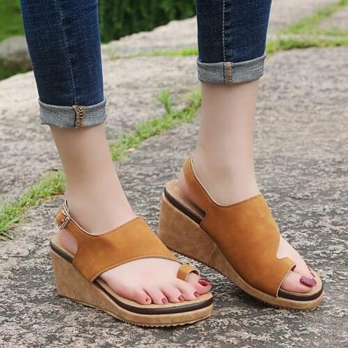 2021 Large Size Heel Sandals Women Summer Hundred Toe-toe Button-down Sandals