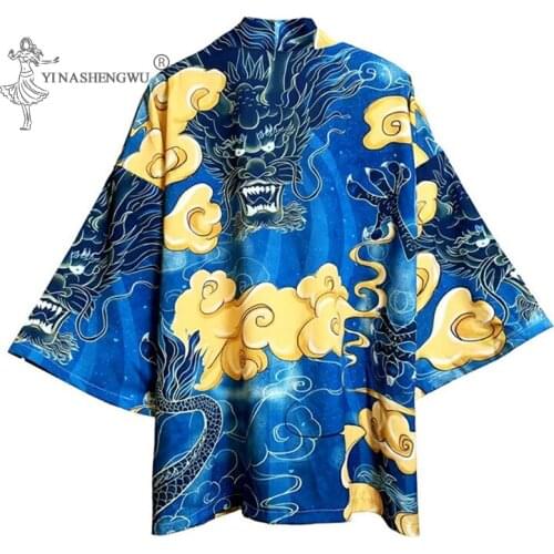Japanese Kimonos Men Dragon Harajuku Anime Carp Print Loose Shirts Women Cardigan Summer Costumes Samurai Japan Coat Yukata Suit