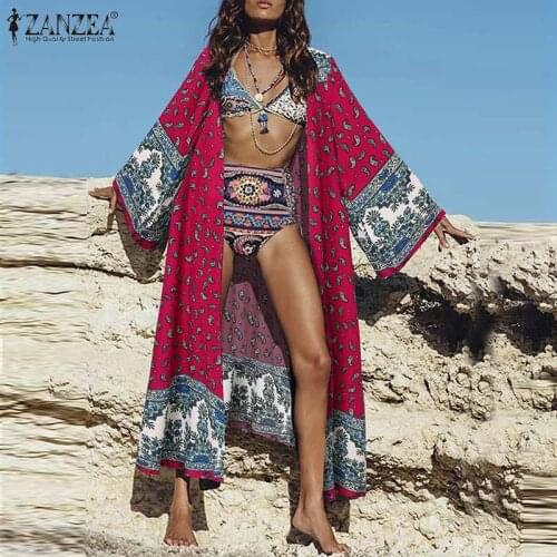 ZANZEA Summer Women Vintage Floral Printed Beach Cardigan Bohemian Long Shirt Blouse Casual Long Sleeve Blusas Tunic Tops Kimono