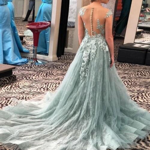 Neckine Lace Evening Dresses Long Luxury 2021 Deep V-Neck Bead Elegant Gorgeous Prom Gowns Backless robe de soirée de mariage