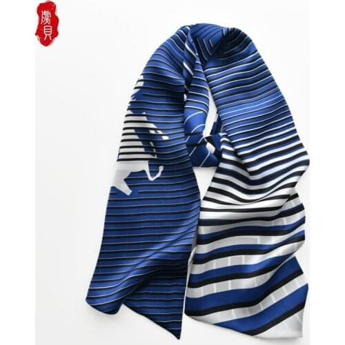 100% pure silk striped scarf women long double sides warp foulard hijab headband girls bandana ribbon hair scarves gift for lady
