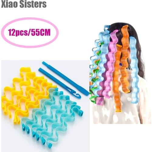 12 pcs /set Hair Curler Rollers Magic Spiral Curls Heatless with 2 pcs Hooks for Women