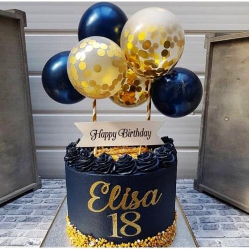 15pcs Navy Blue Gold Balloon Cloud Cake Topper Balloon Garland 5Inch Gold Confetti Balloon for Boys Crown Birthday Party Supply