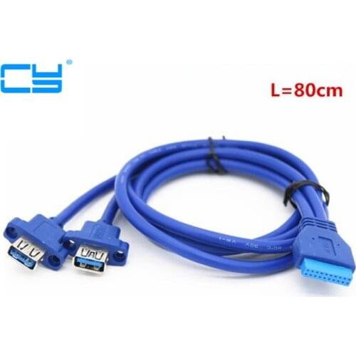 2 x USB3.0 Dual Port USB 3.0 Female Screw Mount Panel Type to Motherboard 20Pin Cable PC Case cables 20 pin 30cm 50cm 80cm