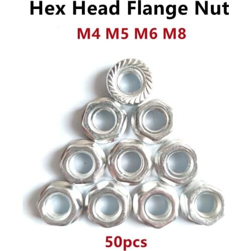 50pcs M4 M5 M6 M8 High Quality 304 Stainless Steel Hexagon Hex Head Flange Nut Lock Nut DIN6923 Aluminum Profile Accessories