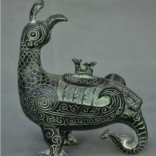 7.8" Old China Bronze Ware Western Zhou Dynasty Palace Phoenix Zun Statue