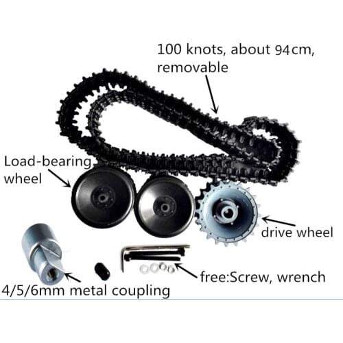 80cm Engineering Plastic Track+ 2pcs Load-Bearing Wheel+ 1pcs Drive Wheel + 4/5/6mm Metal Coupling For RC Robot Tank Chassis DIY