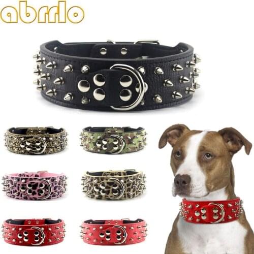 Abrrlo Pet Dog Collar PU Leather Punk Style Collars for Pitbull Spiked Studded Dogs Collars for Medium Large Pets French Bulldog