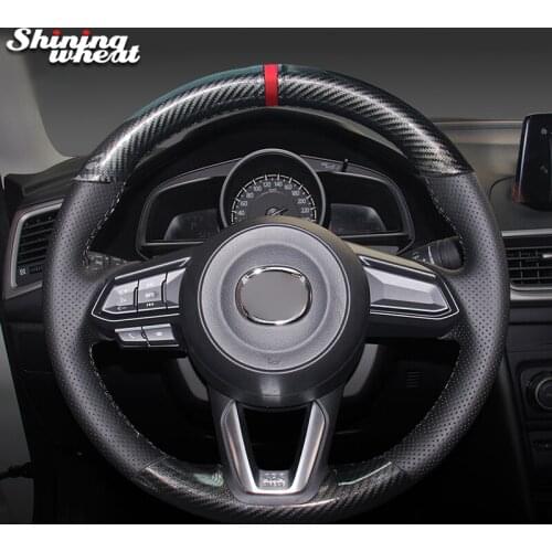 Shining wheat PU Carbon Fiber Leather Steering Wheel Cover for Mazda 3 CX-5 2017 Mazda CX-9 2016 2017