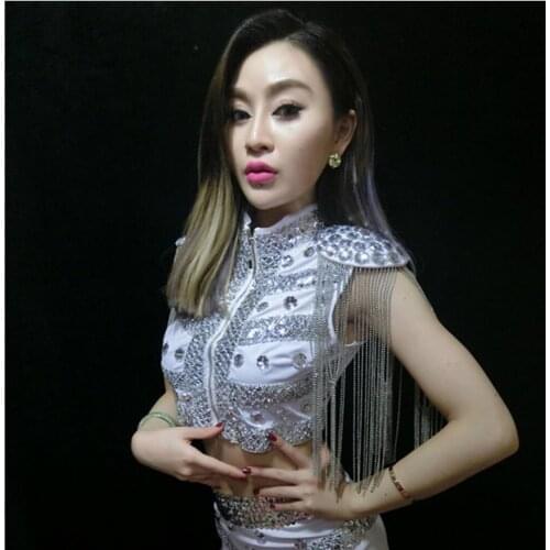 Hot New Fashion Women Sexy Clothes Formal Dress Sexy Costume Dj Female Singer Jazz Dance Tassel Ds Singer Costume Set