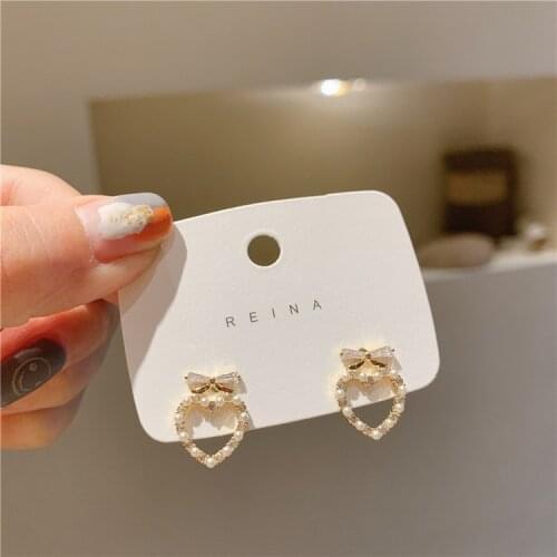 Classic Bowknot Zircon Women Stud Earrings Lovely Heart Bow Tie Pearl Ear Studs Fashion Jewelry Womens Accessories Earrings Gold
