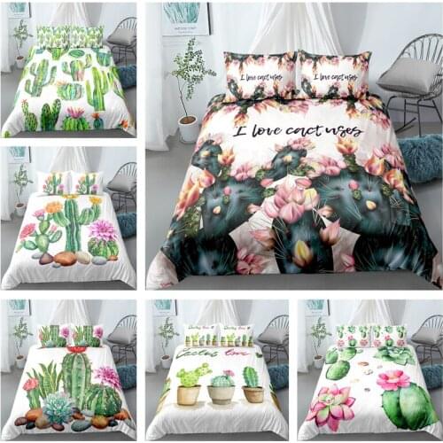 Fashion Green Plant Printed Cactus Succulents Flowers Bedding Sets Home Decoration Quilt Duvet Cover Pillowcase for Kids adults