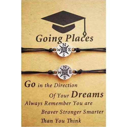 Creative Compass Wax Wire Weaving Adjustable Graduation Season Card Bracelet Friendship Card Fashion Jewelry Couple Gift