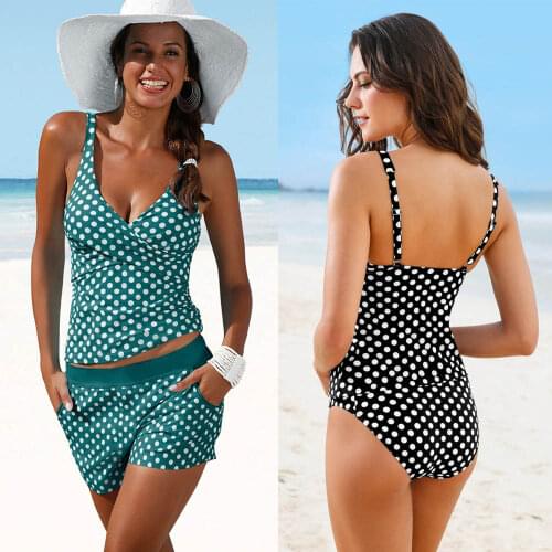 Swimwear 2021 New Plus Size Swimwear Women Swimsuit Two Pieces Padded Bathing Suit Polka Dot High Waist Bikini Set Beachwear