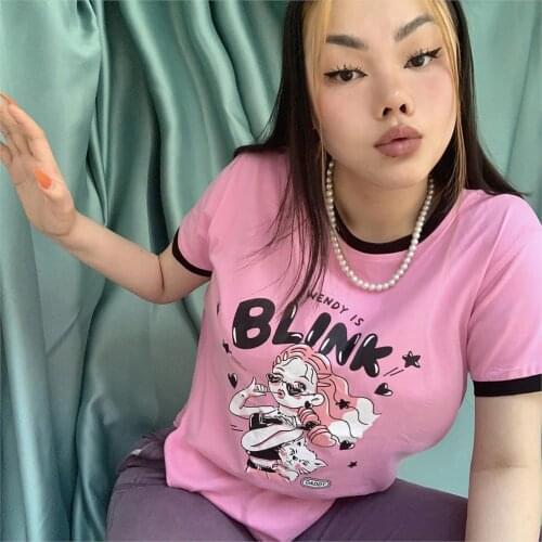 Summer 90s Fashion Patchwork Letter Print Crop Tops Women 2021 Y2K O-neck Short Sleeve T-shirts Streetwear Ribbed Tees
