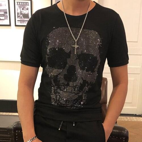 Freeship mens rhinestone eagle short sleeve black fashion T shirt/party/stage/bling style