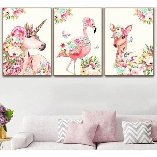 3 Pieces 5D Diy diamond painting rhinestone cross stitch Unicorn Flamingo With Flower diamond embroidery mosaic decor Nordic Art
