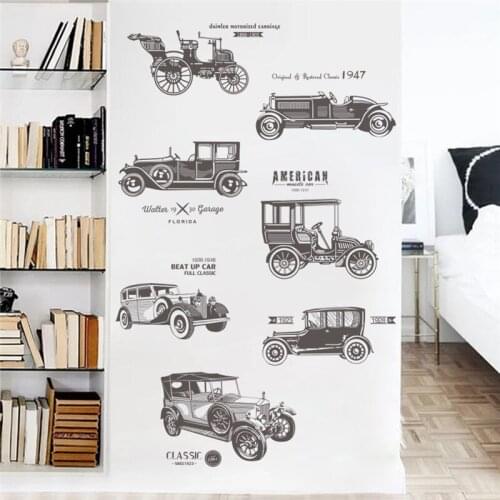 Retro Cars Wall Stickers For Bedroom Office Bar Home Decoration Mural Art Diy Pvc Wall Decal
