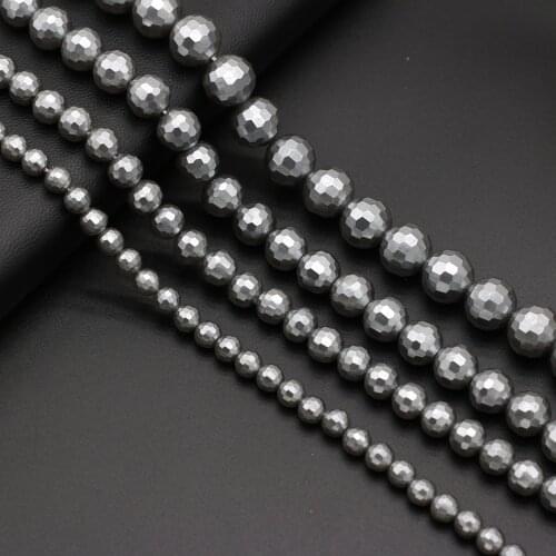 Natural Grey Shell Beaded Round Faceted Imitate Shell Pearl Beads 6 8 10 12mm Size Pick for Making Jewelry Bracelet Necklace
