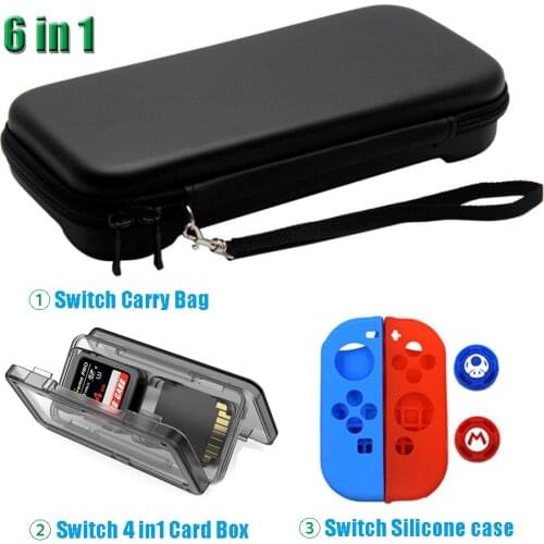 Nintend Switch Hard Carrying Storage Bag Travel Carry Case with 1 Game Card Box & Silicone Case & 2 Pcs Analog Analog Caps