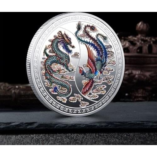 New Customized Silver Prosperity Brought By The Dragon and the Phoenix Commemorative Coin Ornaments Traditional High Quality