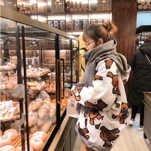 Autumn Winter Cute All-match College Style Cotton Coat on Both Sides Wear Coat Kawaii Soft Sister Loose Bear Harajuku Jacket