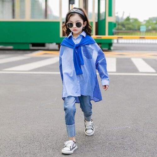 Stripe Children Clothes Spring Summer Girls Cotton Blouses Shirts Kids Teenagers Outwear Breathable High Quality