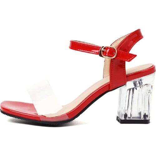 Clear Heels PVC Womens Sandals Red Gold Silver Summer Shoe For Women Fashion Party Shoes Ladies Large Size 48 Womens Flip-flop