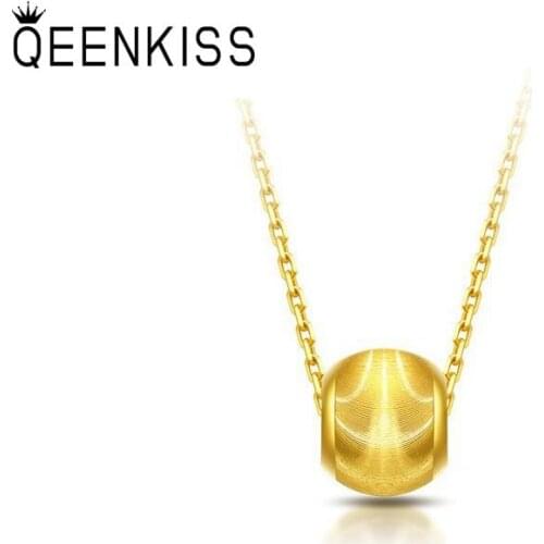 QEENKISS PT510 Fine Jewelry Wholesale Fashion Hot Woman Girl Mother Birthday Wedding Gift Cat Eye Bead 24KT Gold Pendant Charm