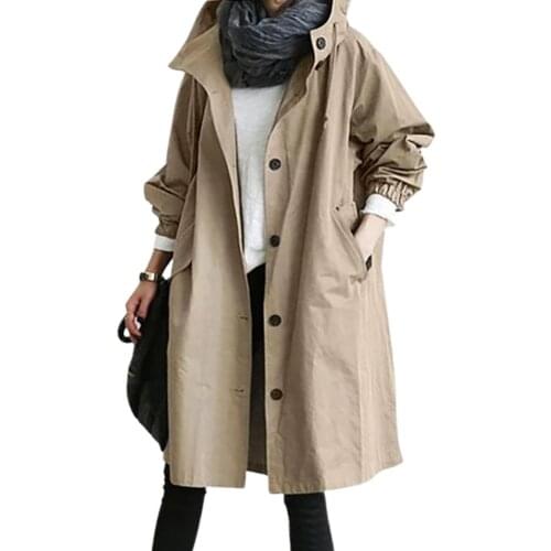 Plus size stacked pants for women Autumn Solid Color Pocket Hooded Windbreaker Long Trench Coat Outerwear stacked leggings