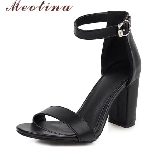 Meotina Ankle Strap High Heel Sandals Women Shoes Buckle Thick Heels Footwear Female Summer Sandals Ladies Brown Large Size 46