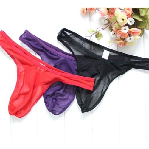 Sexy Adult Men Cotton Bulge Pouch See-through Thong G-String T-back Underwear Erotic Transparent Men Underwear