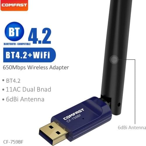 Wifi Bluetooth 4.2 adapter 650Mbps Wireless USB network card 2.4/5.8GHz Dual Band Antenna wifi receiver free drive CF-759BF