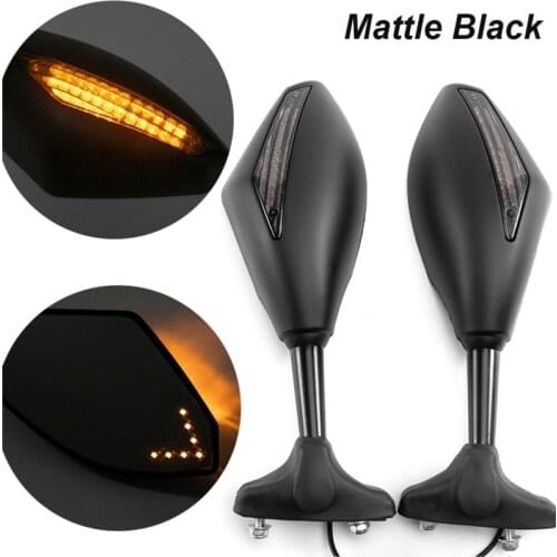1 Pair Motorcycle Black LED Turn Signals Rearview Mirrors For KAWASAKI NINJA 6R 9R 650R 250R 636 YAMAHA YZF R1 R6 R6S
