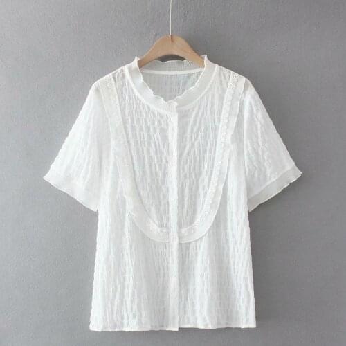 Plus size blouses tunics shirts 2021 fashion lace collar short sleeve summer thin Womens t-shirts white black pink