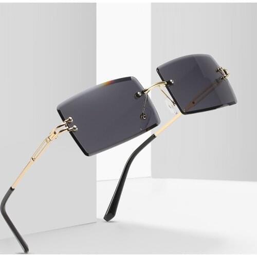 2@#Ladies Frameless Eyeglass Driving Retro Sunglasses Women Brand Designer Fashion Rimless Gradient Sun Glasses Shades