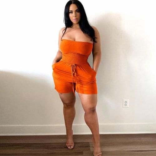 Off The Shoulder Strapless Ruched Short Playsuit for Women High Waist Drawstring Beach Romper Summer Mujer Pockets Bodysuits