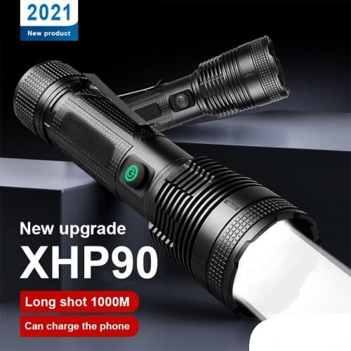 10000LM Profession LED XHP90 Zoom Flashlight USB Charging 18650 Or 26650 Flash Light Waterproof Tactical Lantern Defense Torch