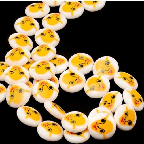 14mm Charm Pattern Flat Round Beads Lampwork Glass Beads Spacer Loose Beads For Jewelry Making DIY Bracelet Necklace