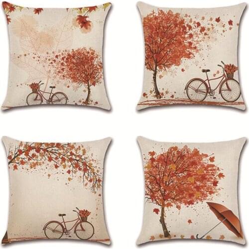 2pcs/set Flax Maple Leaf Cushion Cover Romantic Autumn Pattern Square Pillowcase 45cm Home Decor Home Textile