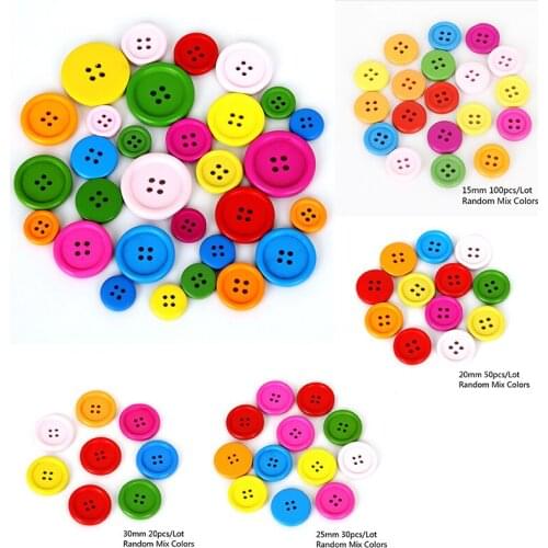 20/30/50/100Pcs 4 Holes Mixed Size Wood Buttons For Craft Round Sewing Buttons Scrapbook DIY Home Decoration Accessories