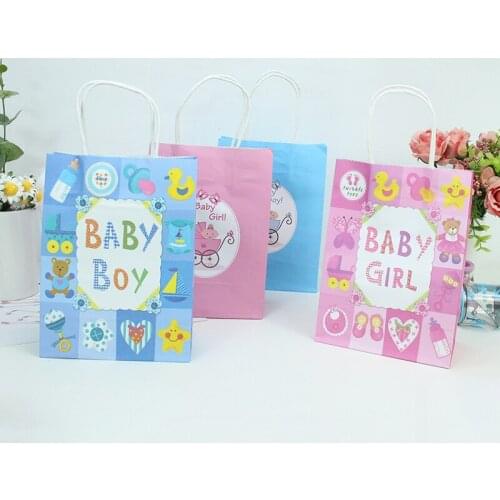 20pcs New Boy&Girl Kraft Paper Gift Bags Candy Bag Shopping Bags Baby Shower Birthday Gift Package Bag Birthday Party Decor kids