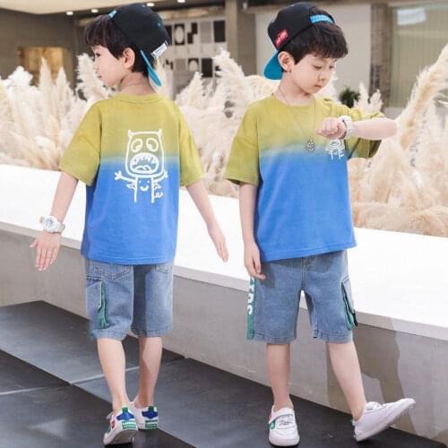 3 Colors Fashion Baby Boy Clothes Set O-Neck Collar Cartoon Short Sleeve Pant Kids Clothes Boys From 3 to 12 Teenage Boys Outfit