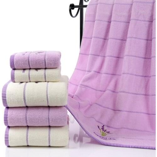3pcs/set New Purple White Lavender 100% Cotton Towel Set 1pc Bath Towels for Adults And 2pcs Face Towel for Bathroom