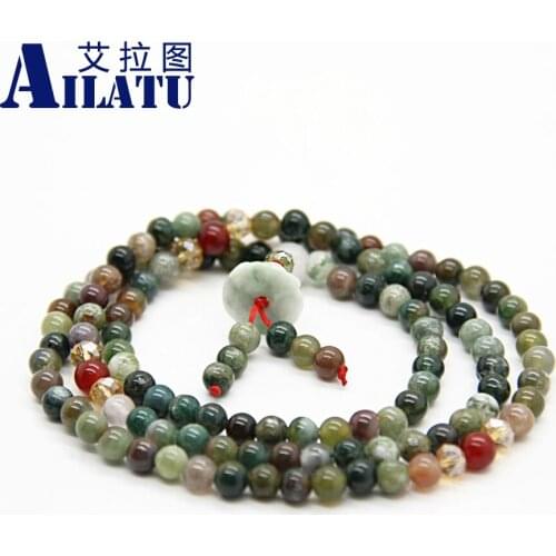 Ailatu Buddhist 108 Beads Religeous Colorful Natural Stone Meditation Prayer Beads Mala Exquisite Bracelet
