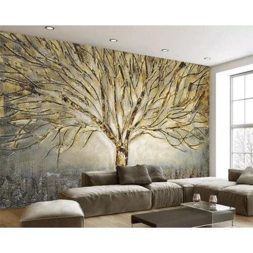 Beibehang Custom wallpaper modern American metal embossed fashion a tree oil painting TV background wall decorative 3d wallpaper