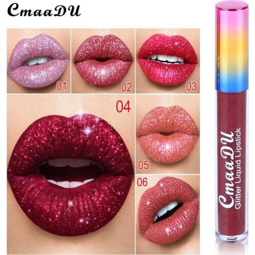 CmaaDu 6 Colors Diamond Illusion Shiny Matte Metallic Lip Gloss Lipstick Lips Makeup Long Lasting Moisture Cosmetic Waterproof