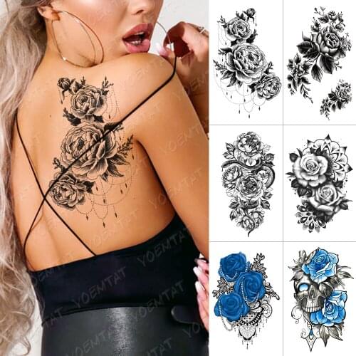 Big Rose Flower Temporary Tattoos Fake Jewelrys Design Pendant Henna Waterproof Fake Tattoo Decal Women Body Art Tatoos Arm 3D
