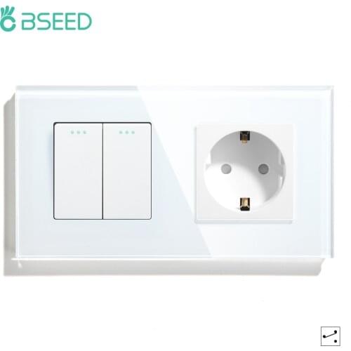 BSEED Mechanical Light Switch Wall Socket Glass Frame 1/2/3Gang 2Way Wall Switch Power Outlet Push Button Switches Wall Socket